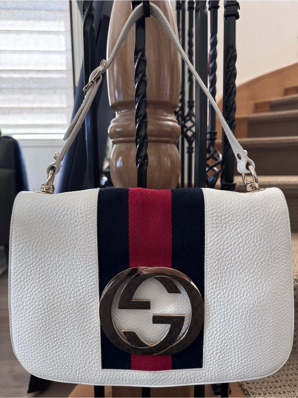 Gucci U White Pebbled Calfskin Leather Blondie Hobo Bag
